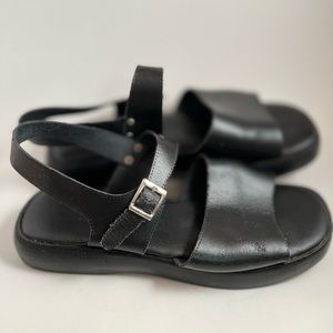 New Bass Black Buckle Sandals. Includes box